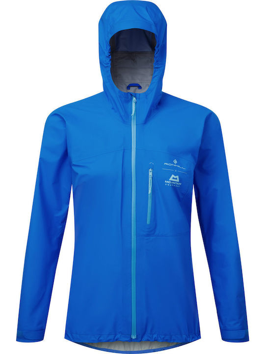 Women's Running Short Sports Hardshell Jacket Waterproof and Windproof for Winter with Hood Elec Blue/aquamint Blue