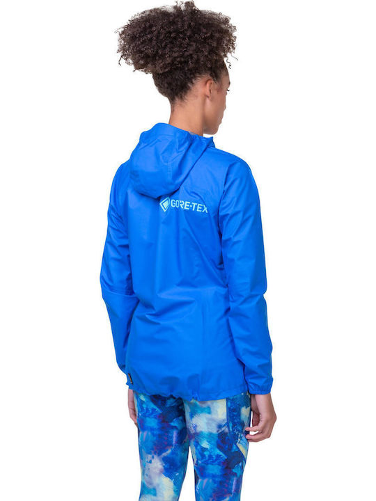 Women's Running Short Sports Hardshell Jacket Waterproof and Windproof for Winter with Hood Elec Blue/aquamint Blue