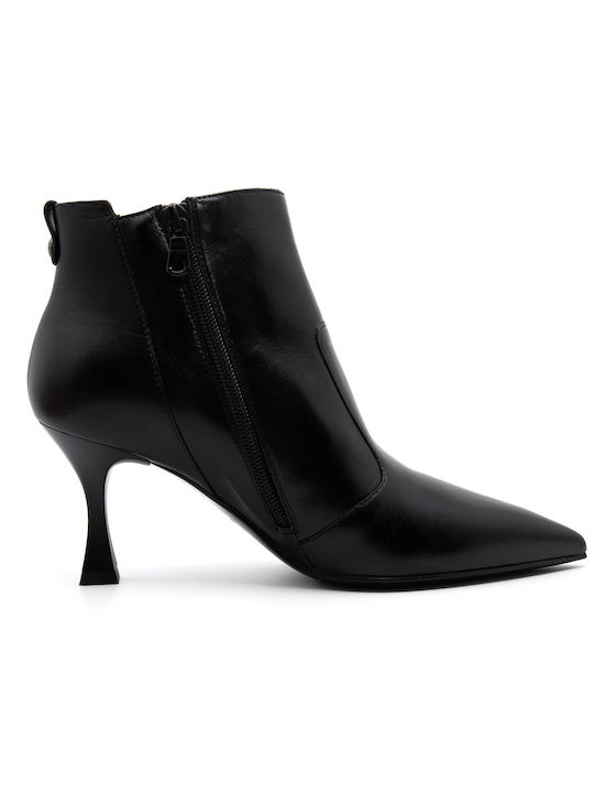 Nerogiardini Leather Women's Ankle Boots with Medium Heel Black