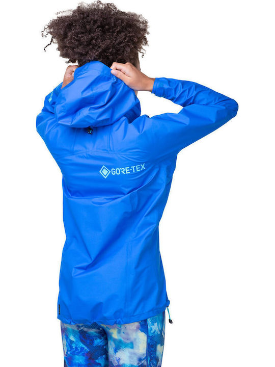 Women's Running Short Sports Hardshell Jacket Waterproof and Windproof for Winter with Hood Elec Blue/aquamint Blue