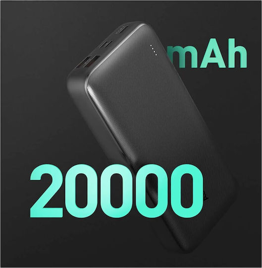 Aukey PB-N74S Basix Plus Baterie Externă 20000mAh 22.5W cu 2 Porturi de Ieșire USB-A și Port de Ieșire USB-C Încărcare Rapidă Neagră
