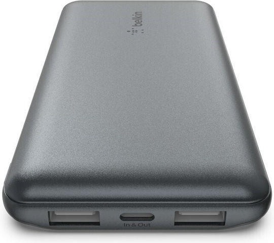 Belkin BoostCharge Power Bank 10000mAh 15W με 2 Θύρες USB-A και Θύρα USB-C Γκρι