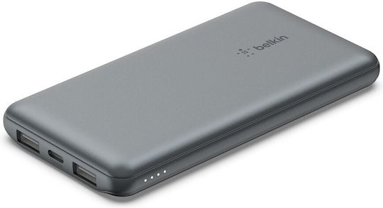 Belkin BoostCharge Power Bank 10000mAh 15W με 2 Θύρες USB-A και Θύρα USB-C Γκρι