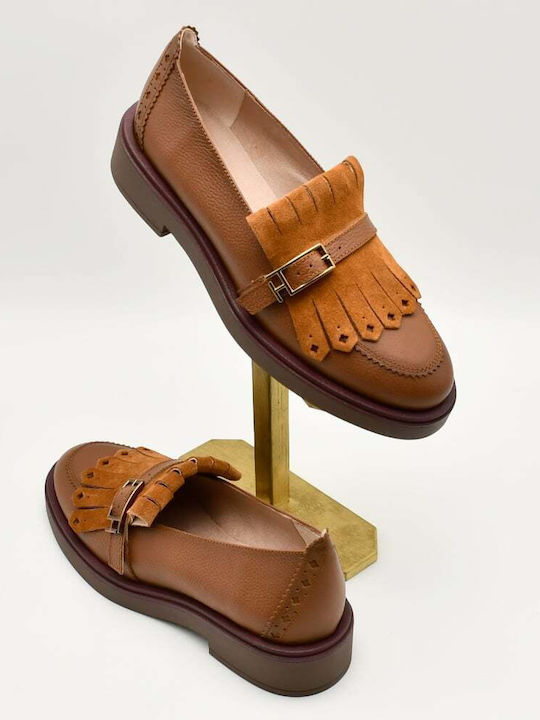 Leather Women's Loafers in Brown Color