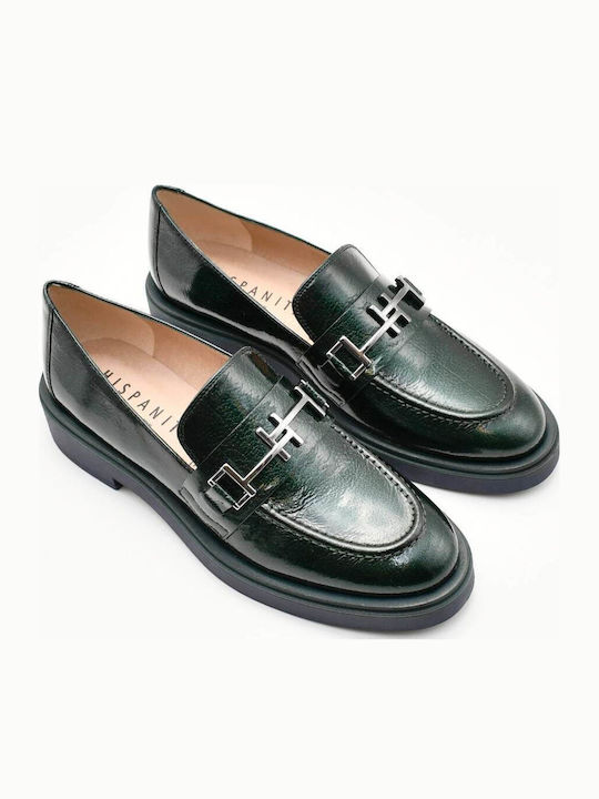Leather Women's Loafers in Green Color