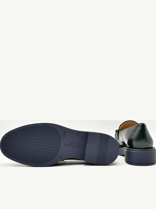 Leather Women's Loafers in Green Color