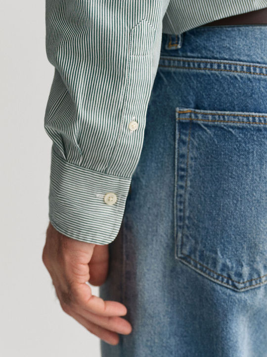 Long-sleeved Cotton Shirt Striped Green