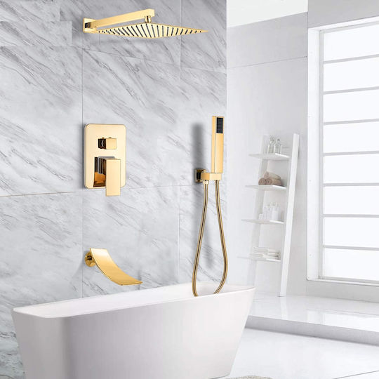 Faucet Σετ Μίκτης, Στόμιο, Τηλέφωνο & Κεφαλή Ντουζ Εντοιχισμού για Ντουζιέρα