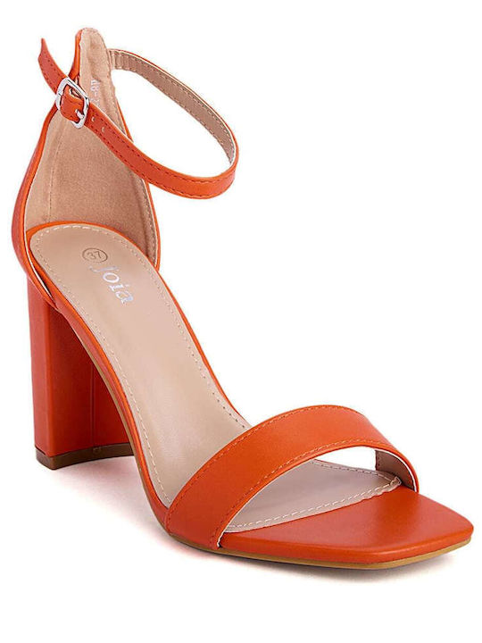 Keep Fred Synthetic Leather Women's Sandals Orange with Chunky High Heel