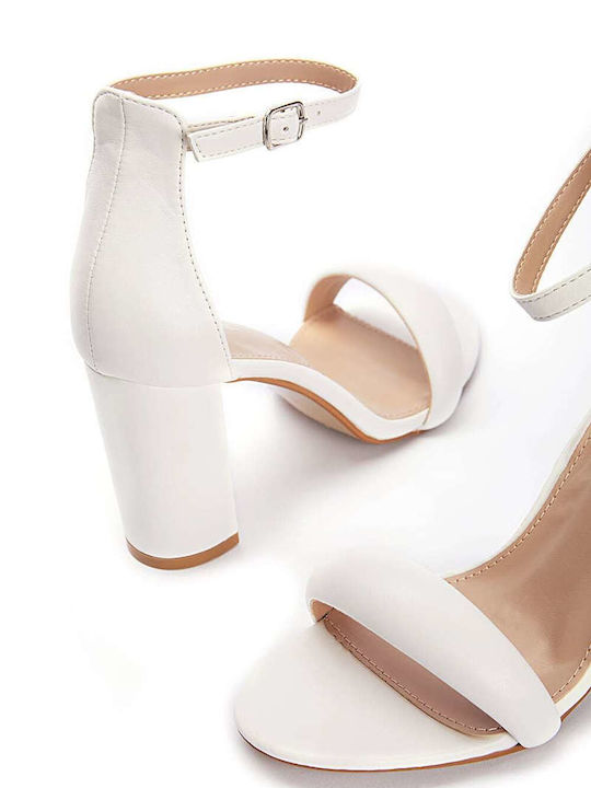 Keep Fred Synthetic Leather Women's Sandals with Ankle Strap White with Thin High Heel