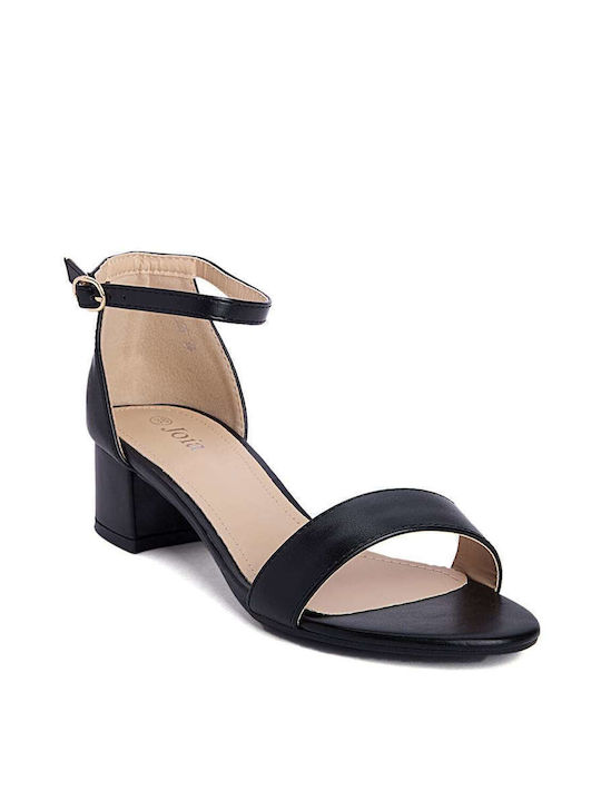 Keep Fred Synthetic Leather Women's Sandals with Ankle Strap Black