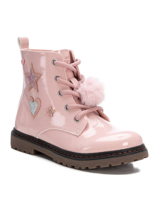 Kids Boots from Patent Leather with Laces Pink