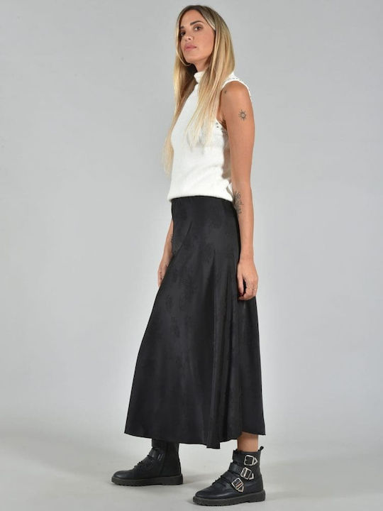 Belle Femme Satin Skirt Floral Black