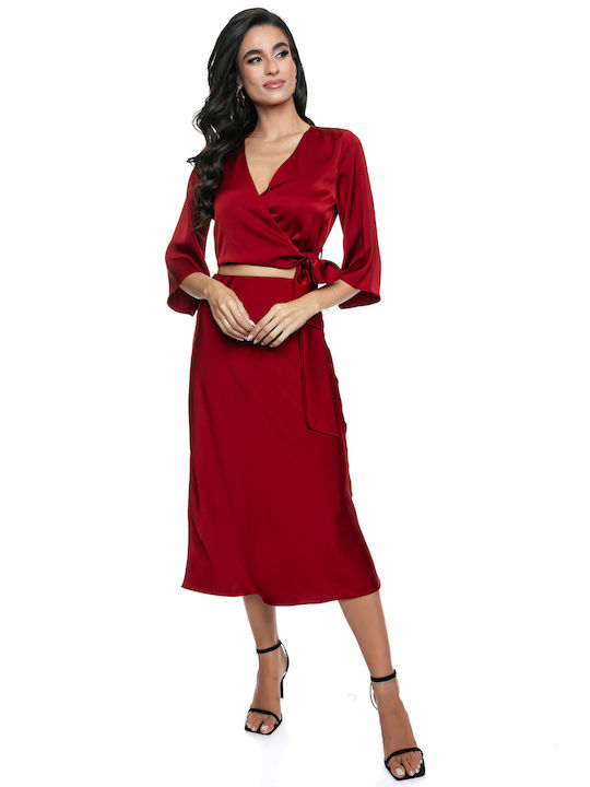 RichgirlBoudoir Set with Satin Midi Skirt in Red color