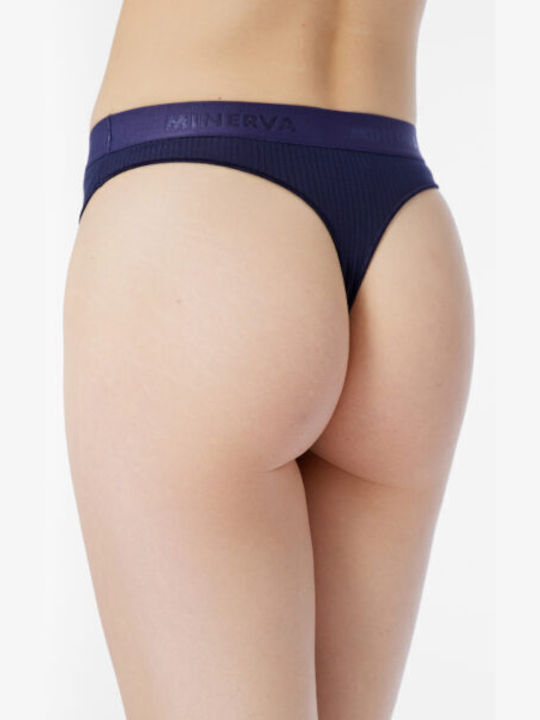 Minerva Cozy Rib Modal High-waisted Women's String Blue