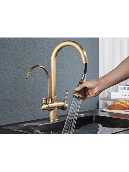 Baterie Chiuvetă Bucătărie Bancă Cu Duș Extractibil Bronz