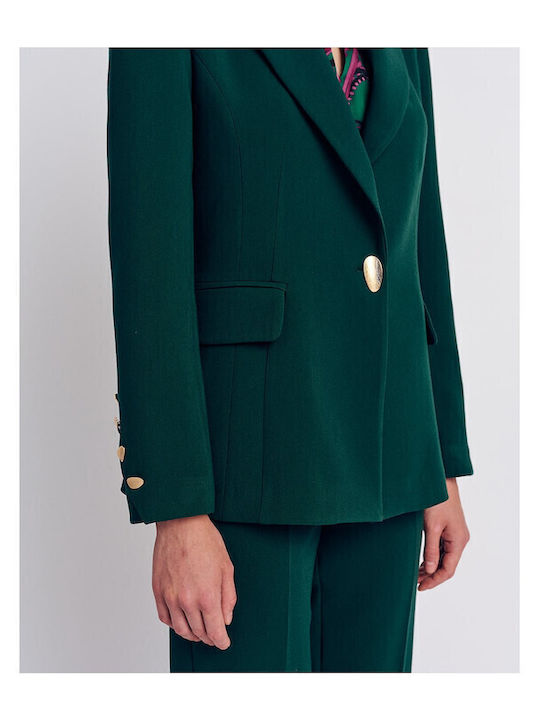 Forel Damen Krepp Mittellang Blazer Green