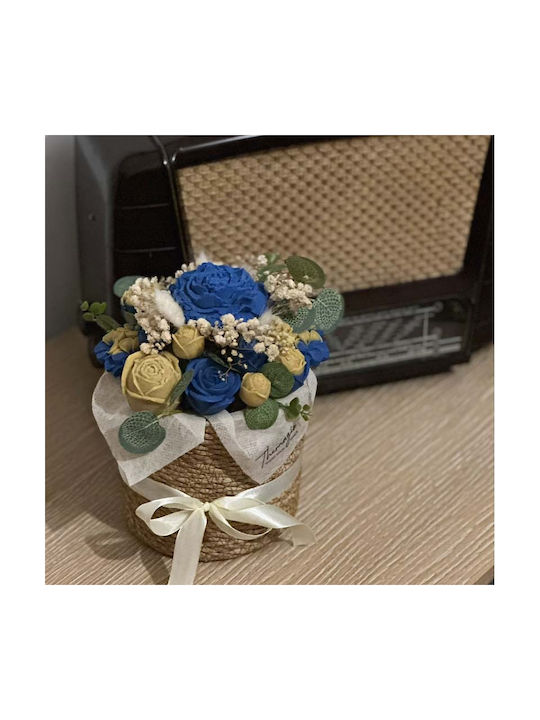 Buchet Din Flori Și Plante Artificiale Decorative Albastre În Cutie Themagio