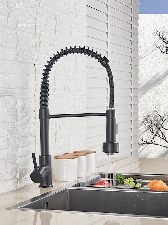Kitchen Faucet Counter with External Spray Hose Black