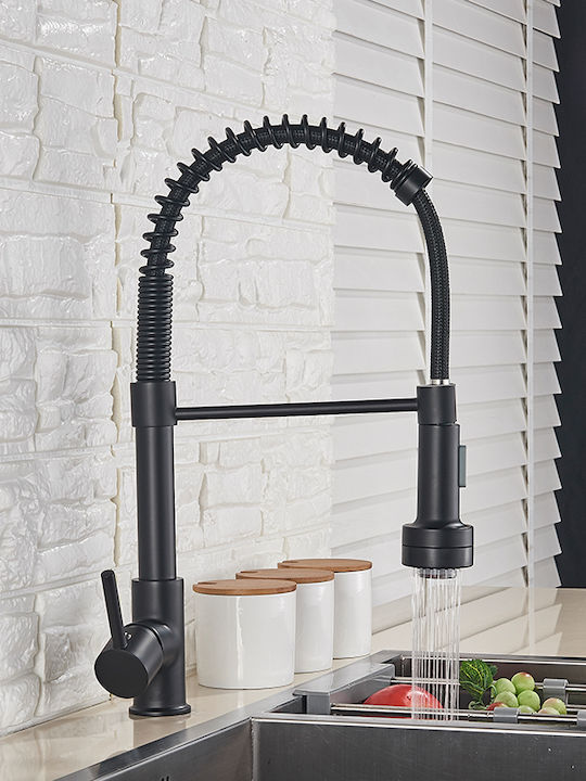 Kitchen Faucet Counter with External Spray Hose Black