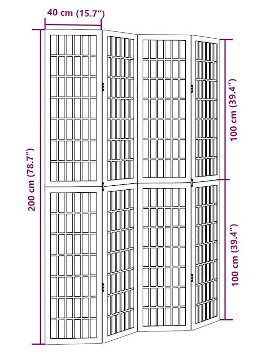 vidaXL Διακοσμητικό Παραβάν Ξύλινο με 4 Φύλλα 140x200cm