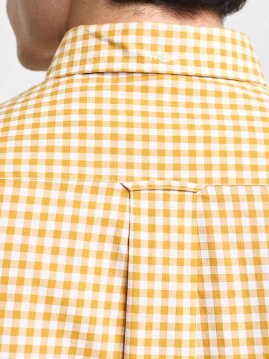 Long-sleeved Cotton Shirt Checked Light Yellow