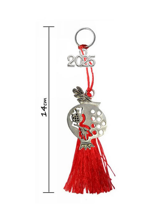 Lucky Charm 2025 Handmade Silver Pomegranate with Red Tassels 14cm Tatu Moyo