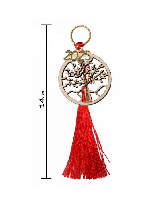 2025 Lucky Charm Handcrafted Wooden Tree of Life with Red Tassels 14cm Tatu Moyo