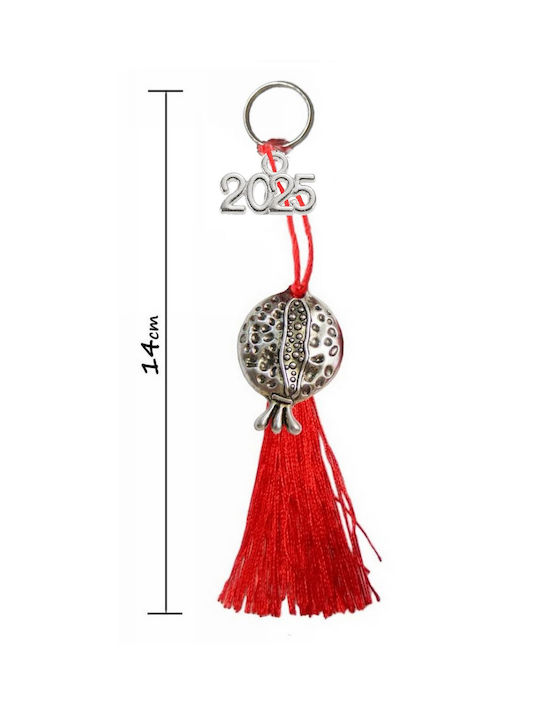 Lucky Charm 2025 Handmade Silver Pomegranate with Red Tassels 14cm Tatu Moyo