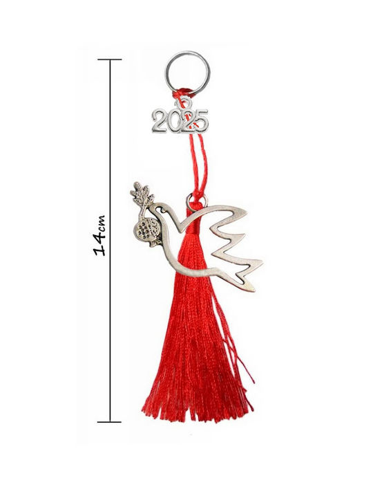 2025 Handmade Silver Peace Dove Charm with Red Tassels 14cm Tatu Moyo