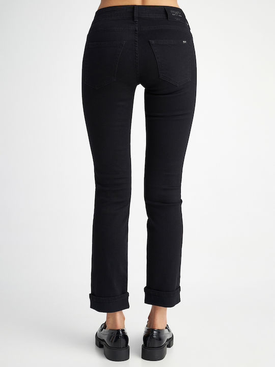 Staff Monica Women's Jean Trousers Mid Rise in Straight Line Black