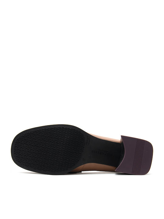 Leather Ecru Medium Heels