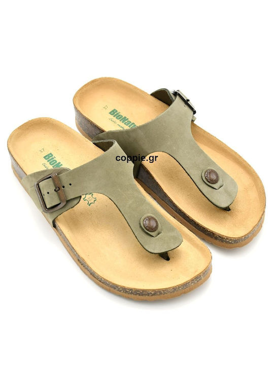 BioNatura Leather Women's Flat Sandals Anatomic in Green Color