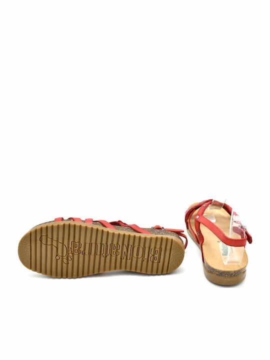 Leather Women's Flat Sandals Anatomic in Red Color