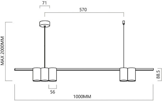 Eko Light Lustră Negru Calea ferată 100cm.
