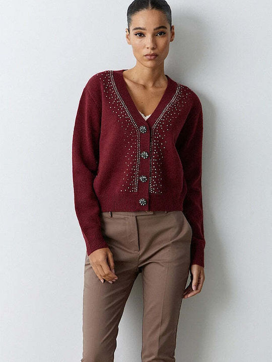 BSB Women's Knitted Cardigan with Buttons Burgundy