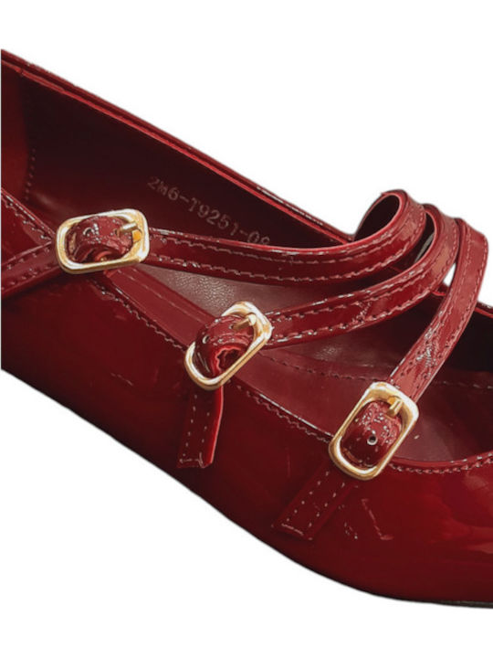 Patent Leather Ballerinas With strap Burgundy