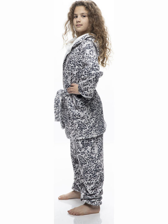 Galaxy Kinder Bademantel Winterlich Fleece Gray Tiger