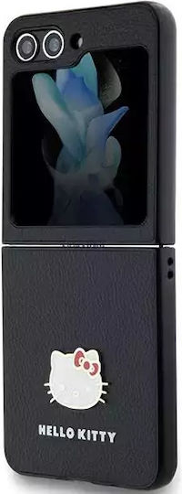 Logo Kitty Head Back Cover Plastic / Piele Negru (Galaxy Z Flip5)