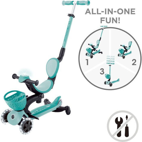 Globber Kids Scooter Go.Up Baby Lights 360 3-Wheel with Seat for 15 Months Mint