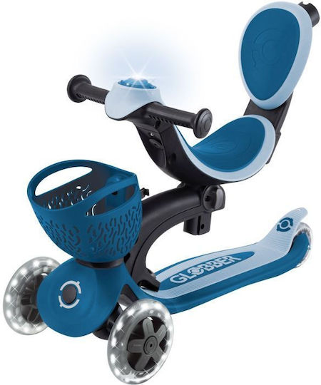Globber Kids Scooter Foldable Go.Up Baby Lights 360 3-Wheel with Seat for 15 Months Dark Blue