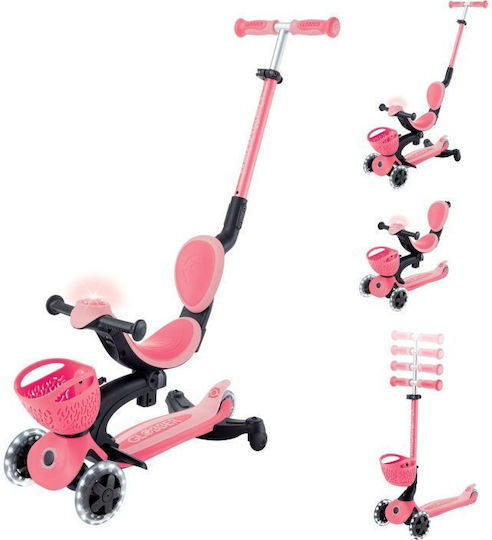 Globber Kids Scooter Foldable Go.Up Baby Lights 360 3-Wheel with Seat for 15 Months Coral Pink