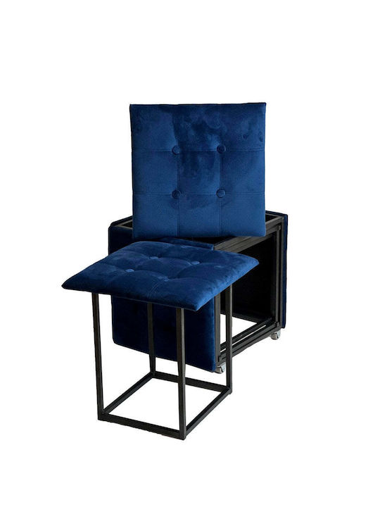 Stool For Living Room Upholstered with Velvet Navy Blue Velvet 5pcs TBOGGFMET0004