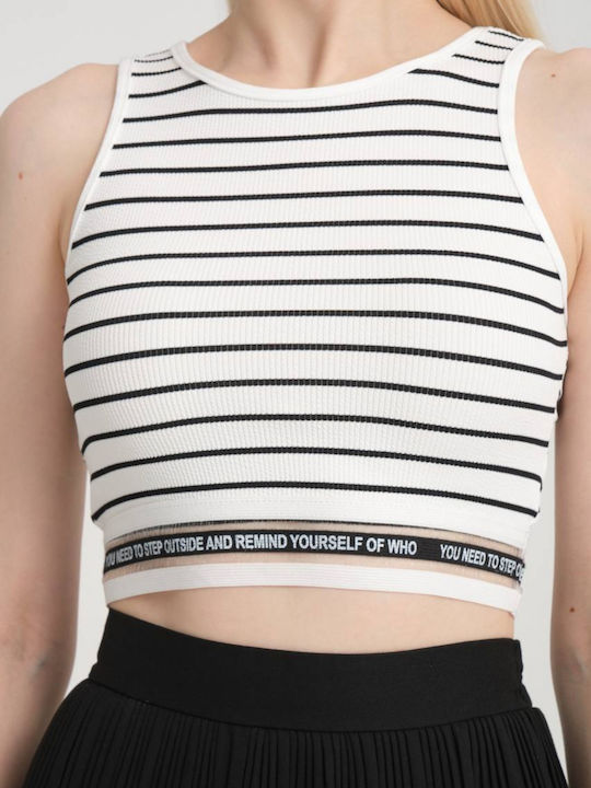 Cazibe Damen Crop Top Ärmellos Gestreift Weiß