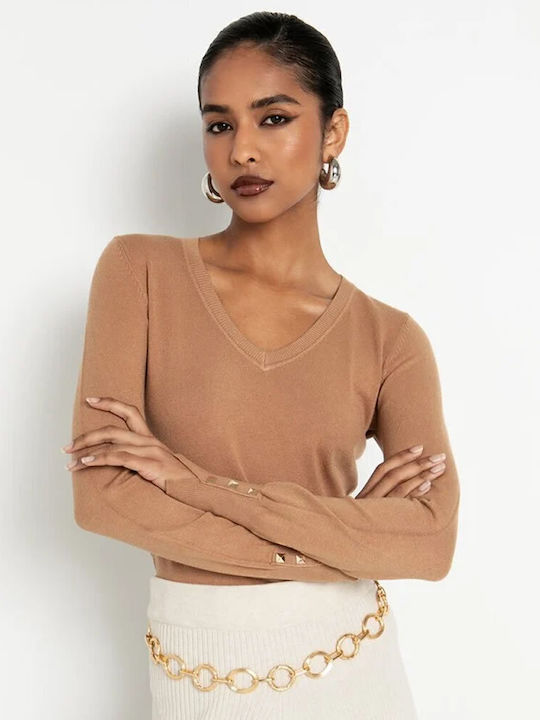 Toi&Moi Women's Sweater with V Neckline Camel