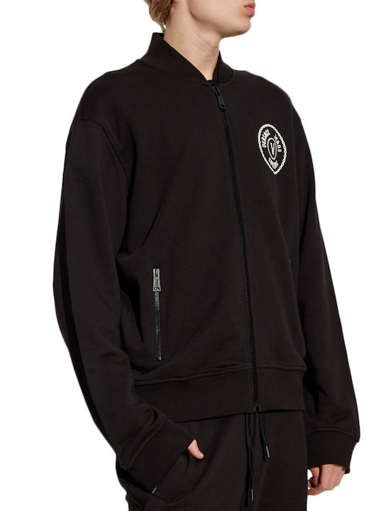 Versace R Emblem Men's Sweatshirt Jacket with Pockets Λευκο- Μαυρο