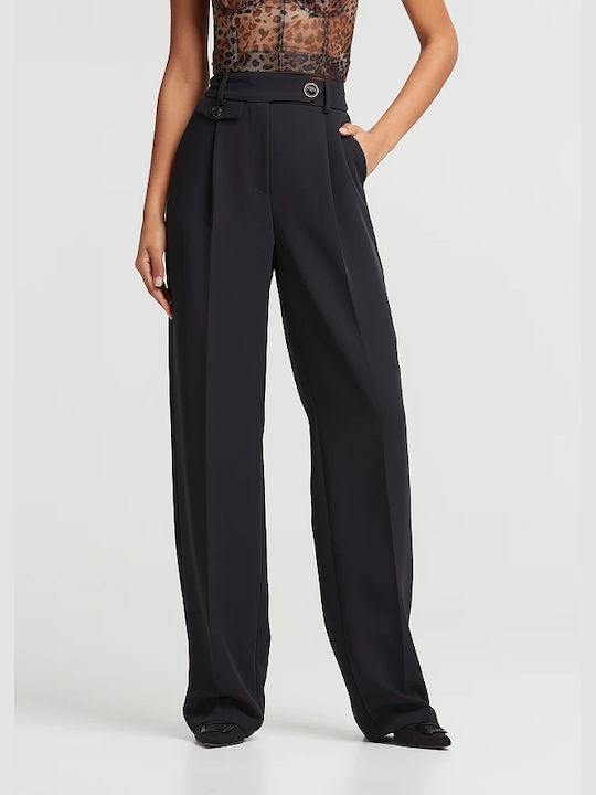 Lynne Women's High-waisted Crepe Trousers in Loose Fit Black