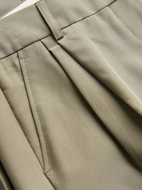 Women's High-waisted Fabric Trousers Straight Line Khaki
