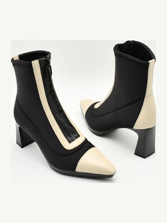Leather Women's Ankle Boots with Medium Heel Black