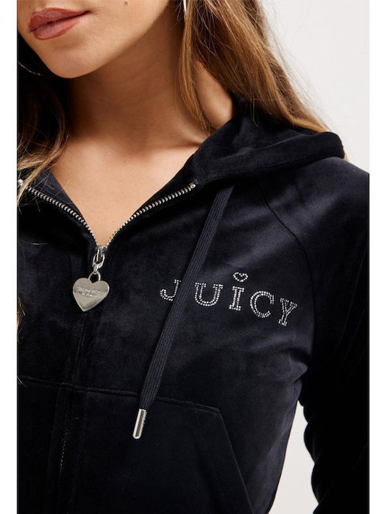 Long Women's Sweatshirt Jacket Velvet Hooded Black